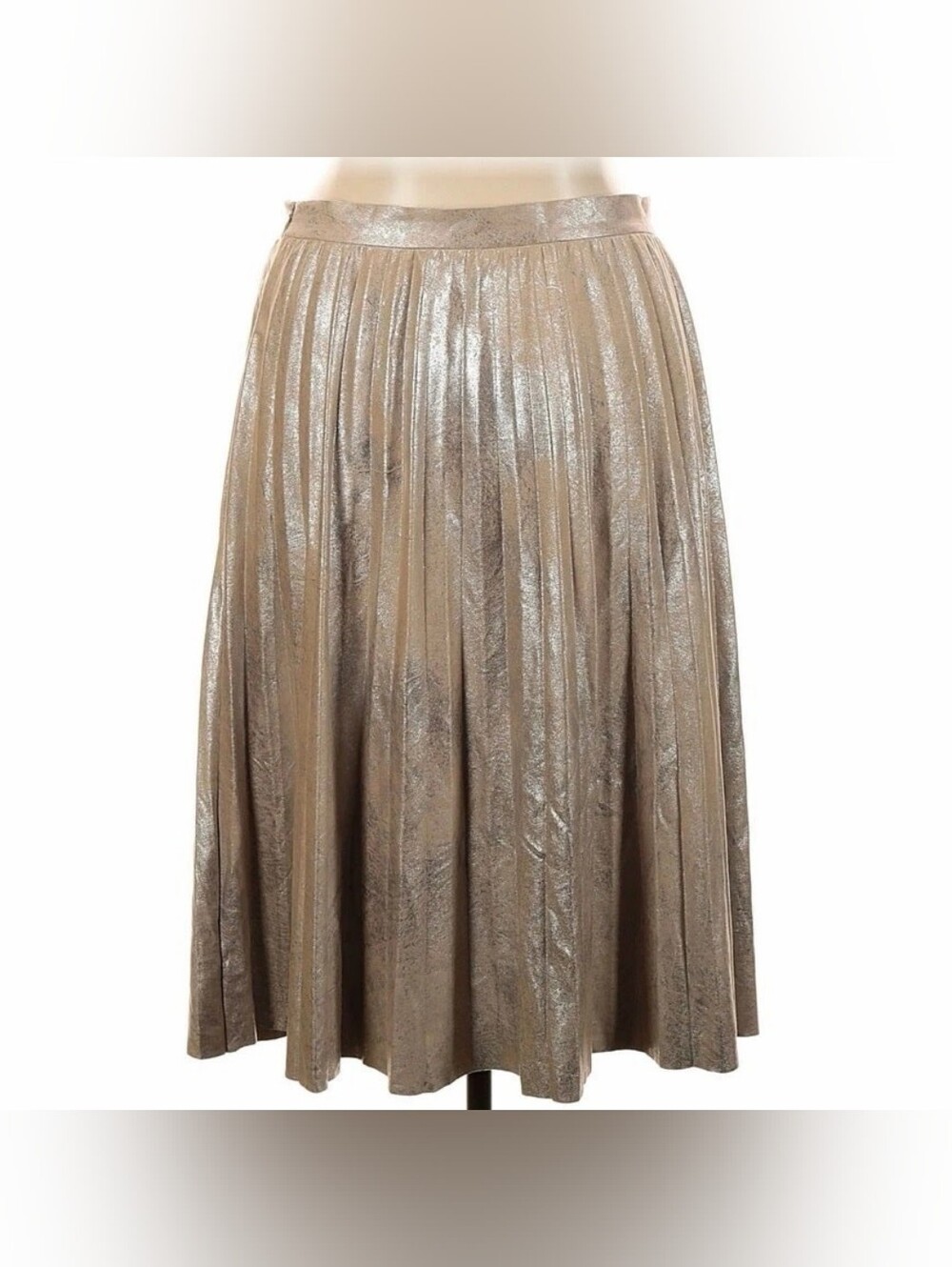 Anthropologie Maeve Metallic Pleated Midi Skirt - Champagne Gold Size Large EUC